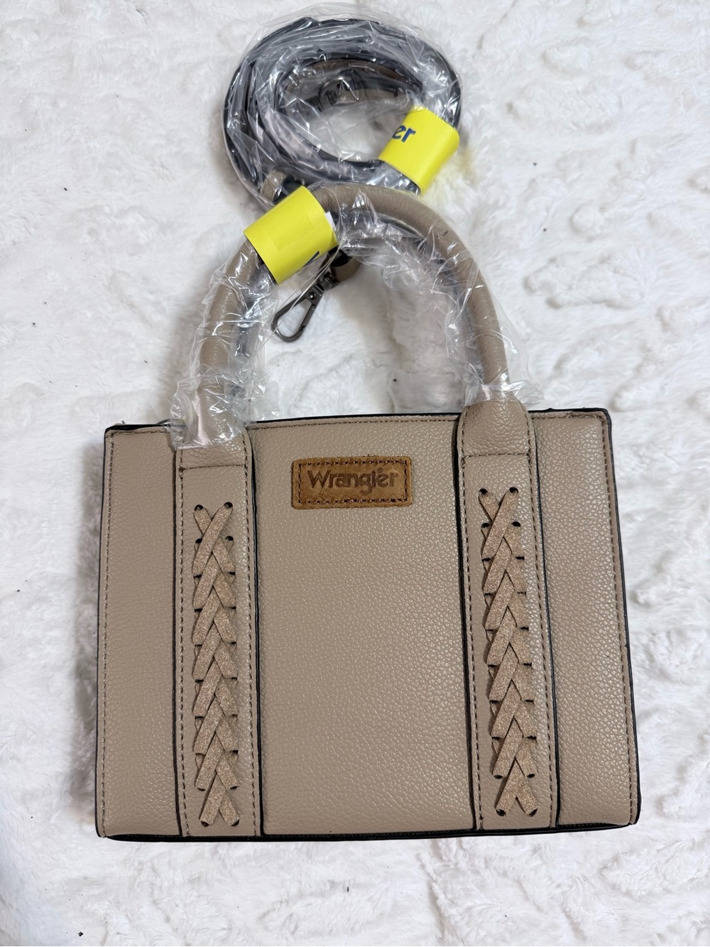 Wrangler Beige Leatherette Braided-Trim Satchel